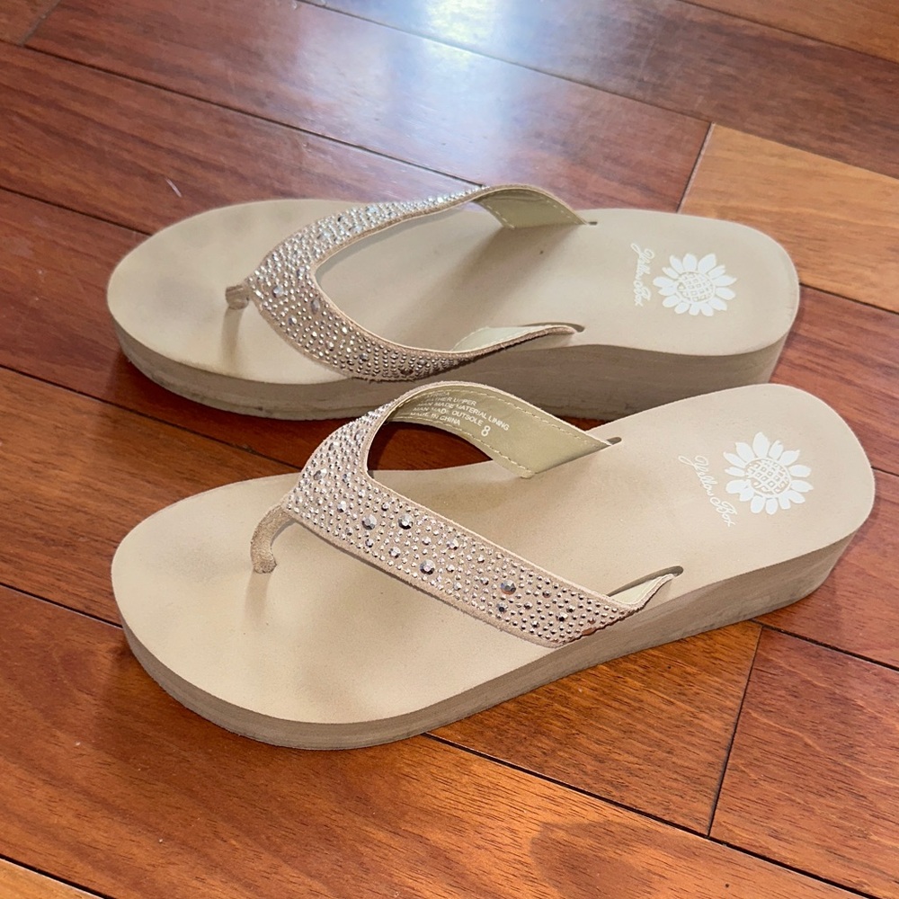 Yellow Box Sparkling Beige Wedge Sandals